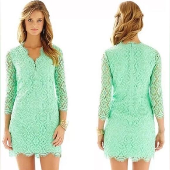 Lilly Pulitzer Meryl Dress Poolside Mint Green Diamond Lace - Picture 2 of 12